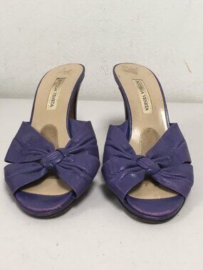 BOTTEGA VENETA Italy PURPLE HEELS SLIDES Sandals peep toe leather 6 Vintage